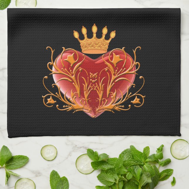 Crown Filigree Heart Kitchen Towel (Folded)