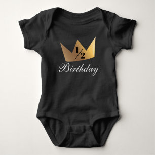 Crown Fraction Gold Half Birthday Baby Bodysuit