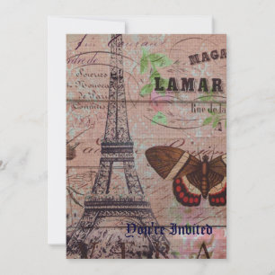 crown french bee butterfly Paris Eiffel Tower Invitation