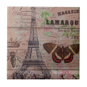 crown french bee butterfly Paris Eiffel Tower Tile