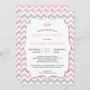 Crown Girl Bring a Book Baby Shower invites