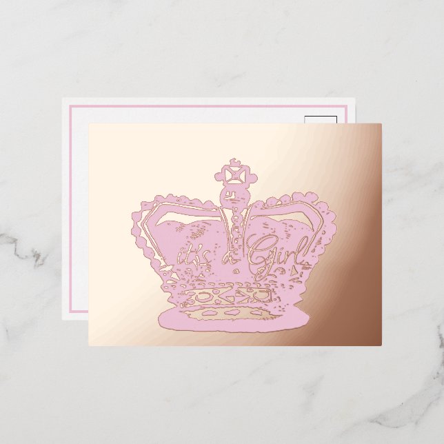 Crown | Gold Crown  it's a Girl Birth Announcement (Front/Back)