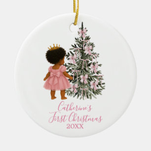Crown Gold Princess Baby Girl First Christmas  Ceramic Tree Decoration