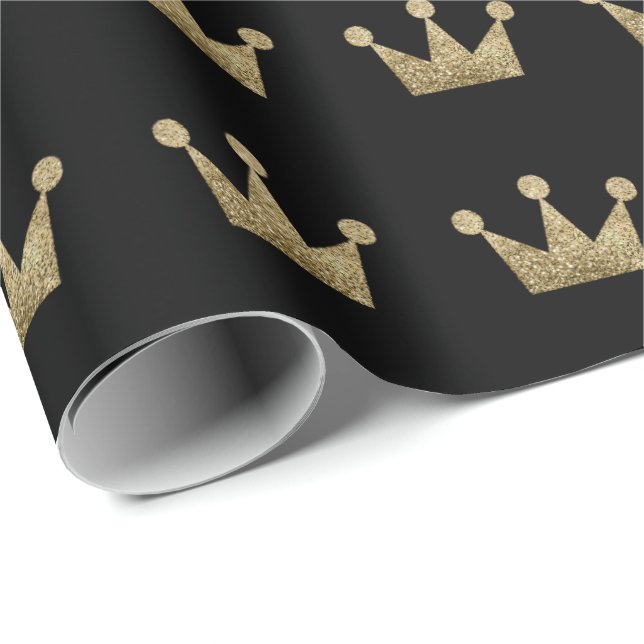 Crown Gold Sepia Black Metallic Minimalism Elegant Wrapping Paper (Roll Corner)