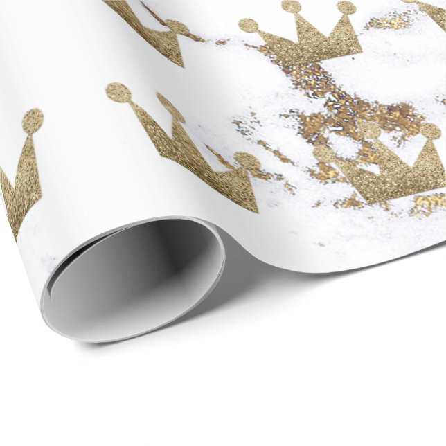 Crown Gold Sepia Black Metallic Minimalism Marble Wrapping Paper (Roll Corner)