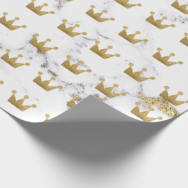 Crown Gold Sepia White  Metallic Minimalism Marble Wrapping Paper (Corner)