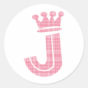 CROWN INITIAL PINK J CLASSIC ROUND STICKER