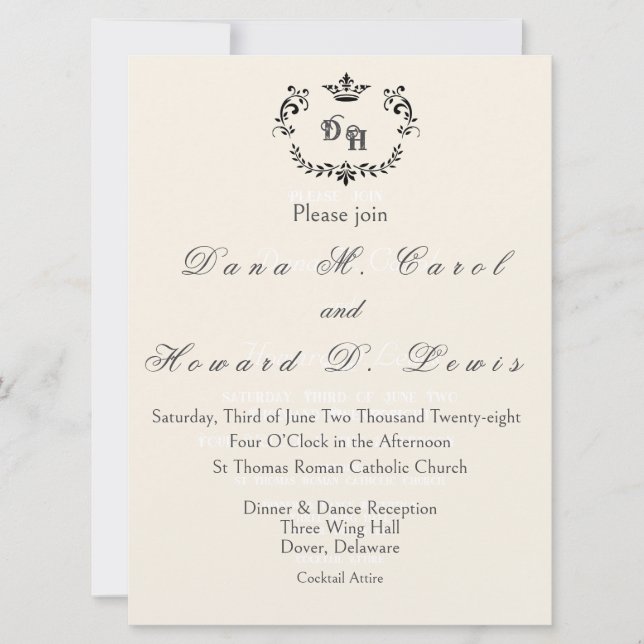 Crown Initial Wedding Invitation (Front)