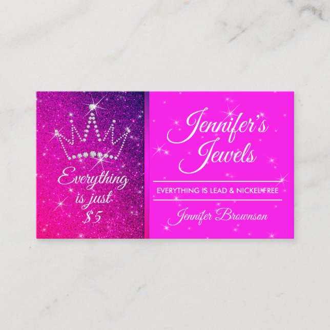 Crown Jewellery Sparkle purple Bling Business Card (Front)