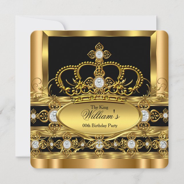 Crown King Prince Queen Royal Gold Diamond Party 2 Invitation (Front)