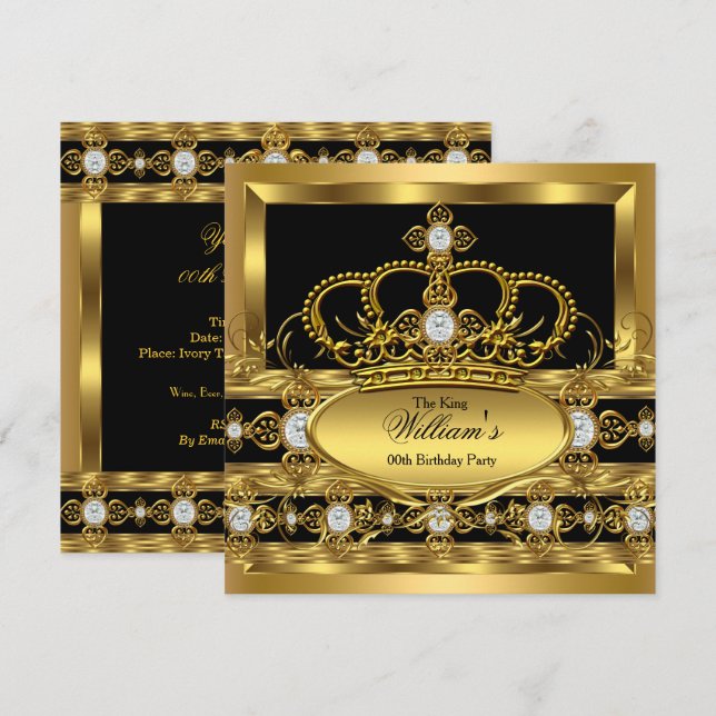 Crown King Prince Queen Royal Gold Diamond Party Invitation (Front/Back)