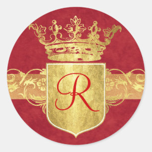 Crown Monogram in Gold Tones Classic Round Sticker