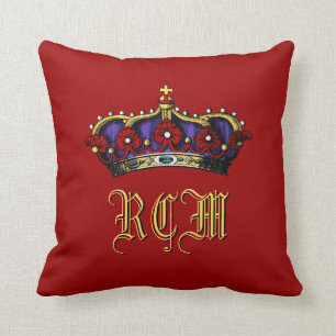 Crown Monogram Regal Touch Dark Red Cushion