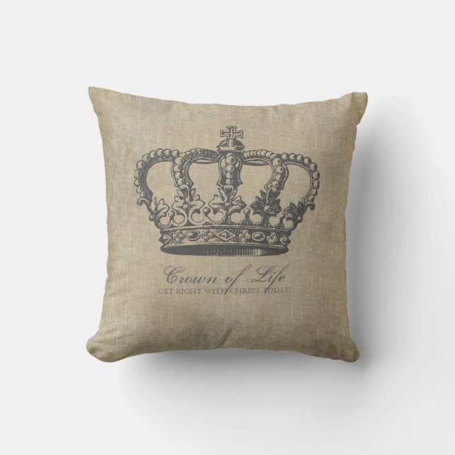 Crown of Life Christian Linen Cushion (Front)