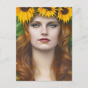 Crown of Sunflower Woman Postcard