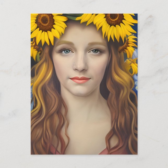 Crown of Sunflower Woman Postcard (Front)