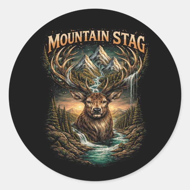 Crown of the Mountain Stag Classic Round Sticker (Front)