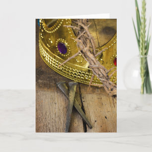 crown of thorns and gold crown with nails holiday card