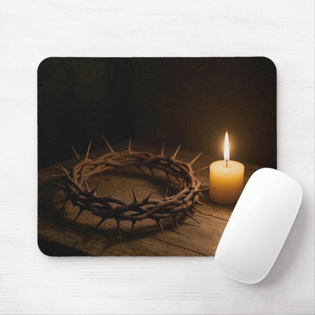 Crown of Thorns Illuminated By a Candle Mouse Mat (With Mouse)