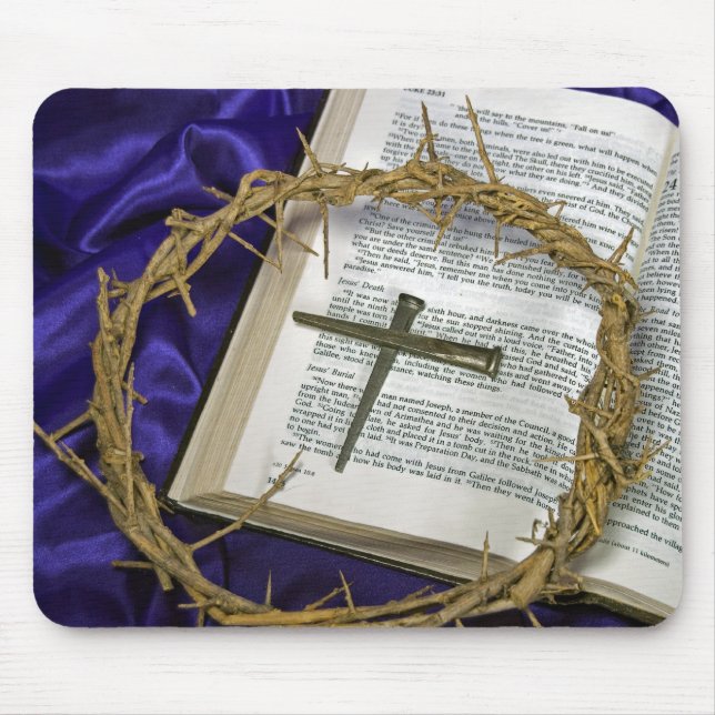 Crown Of Thorns with Old Nails on Bible Mouse Mat (Front)
