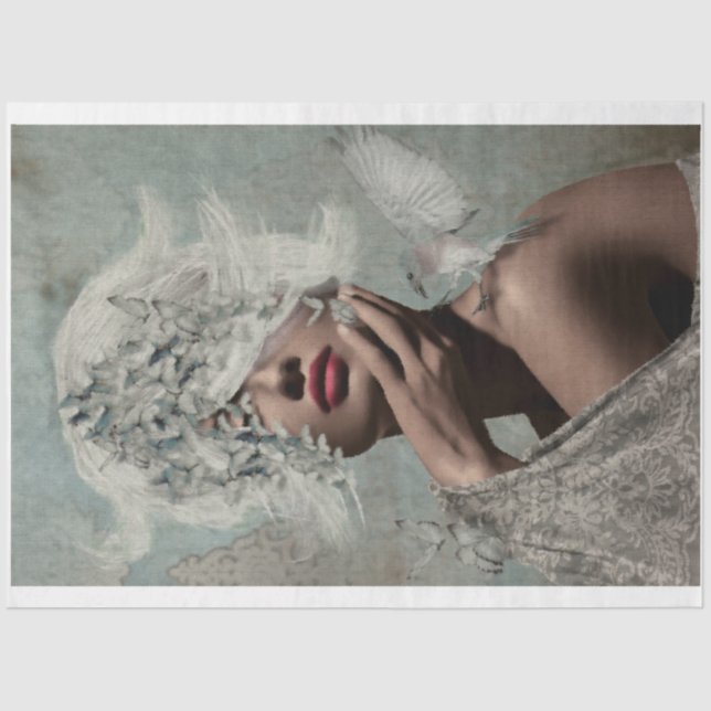 Crown of Wings Portrait Butterflies Woman Bird Tissue Paper (Front)