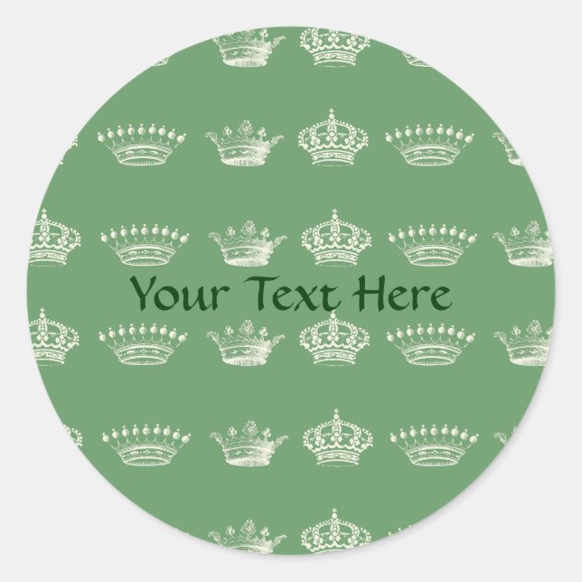 Crown Pattern in White Classic Round Sticker (Front)