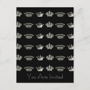 Crown Pattern in White Invitation Postcard