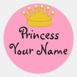 Crown Pink Princess Your Name Stickers Personalise