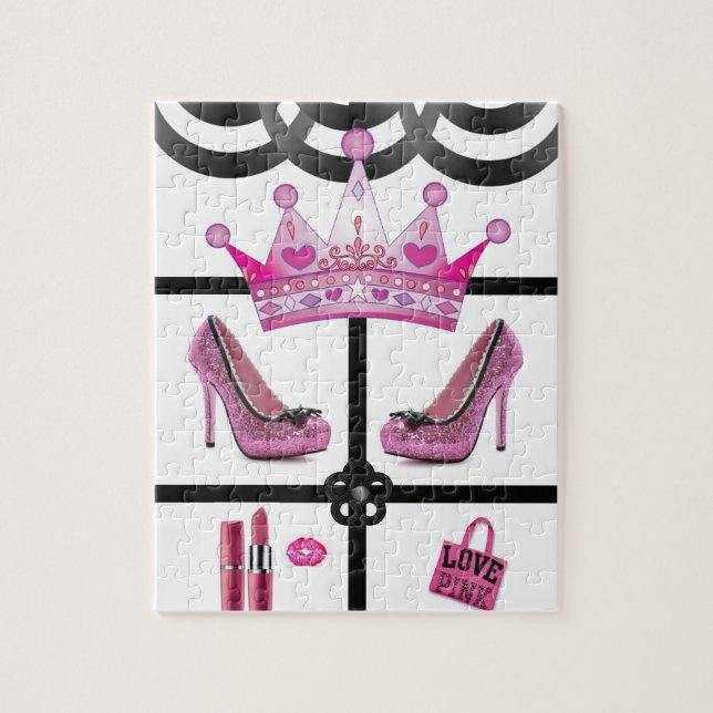 crown pink white black jigsaw puzzle (Vertical)