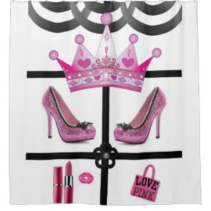 Crown pink white black showercurtain shower curtain