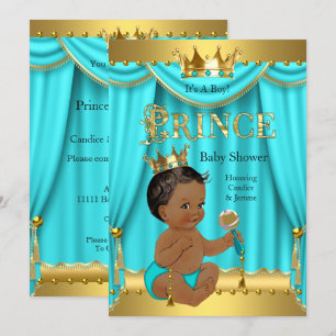 Crown Prince Baby Shower Gold Aqua Teal Ethnic Invitation
