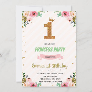 Crown princess 1st birthday invitation