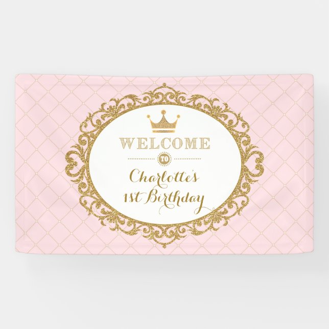 Crown Princess Birthday Party Pink Royal Welcome Banner (Horizontal)