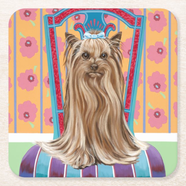 Crown Princess Yorkie Square Paper Coaster (Front)