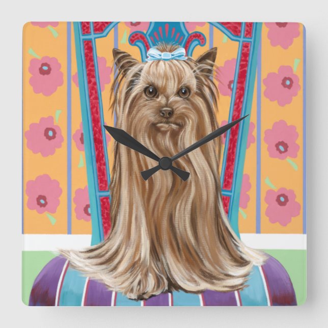 Crown Princess Yorkie Square Wall Clock (Front)