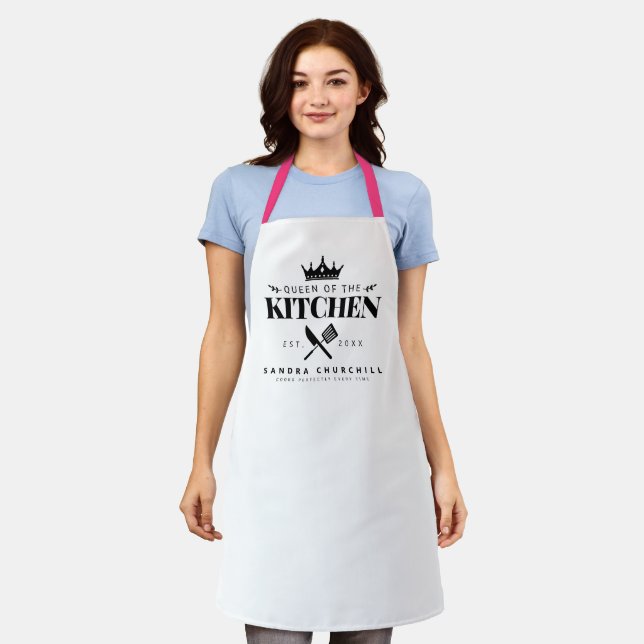 Crown Queen of The Kitchen Lady Chef Personalised Apron (Worn)