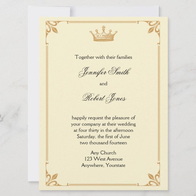 Crown Regency in Gold and Ivory Wedding Invitation (Front)