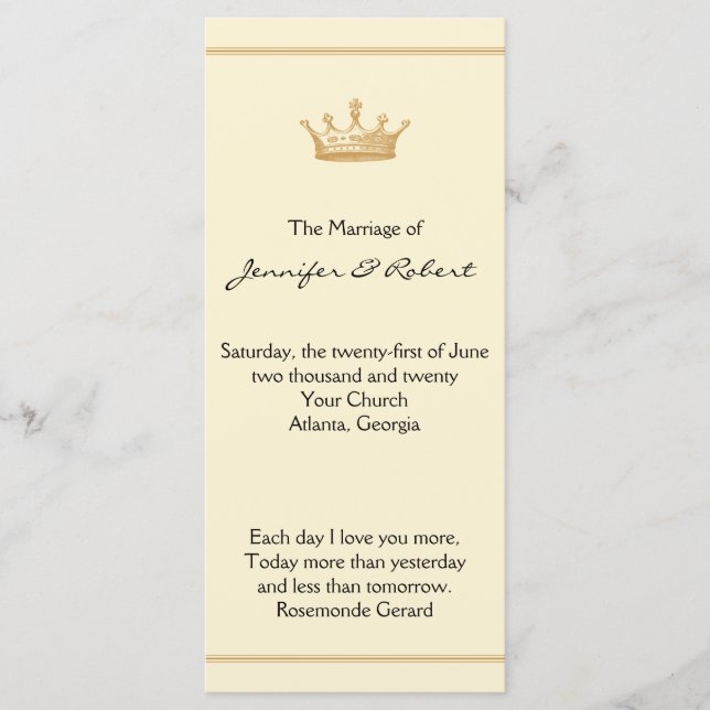 Crown Regency in Gold and Ivory Wedding Program Programme (Front)