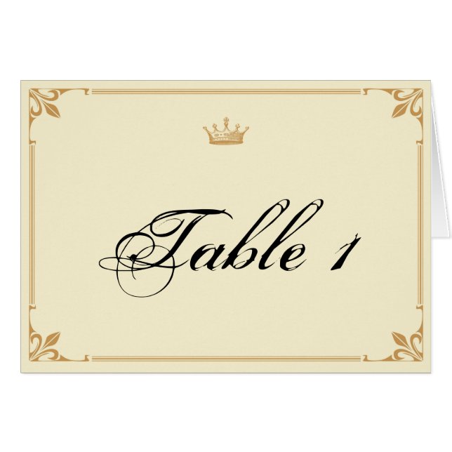 Crown Regency in Gold Ivory Wedding Table Number (Front Horizontal)