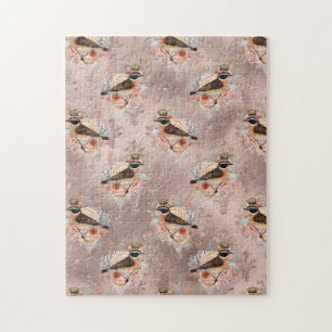 Crown Royal Birds Pink Vintage Flower Fleur De Lis Jigsaw Puzzle