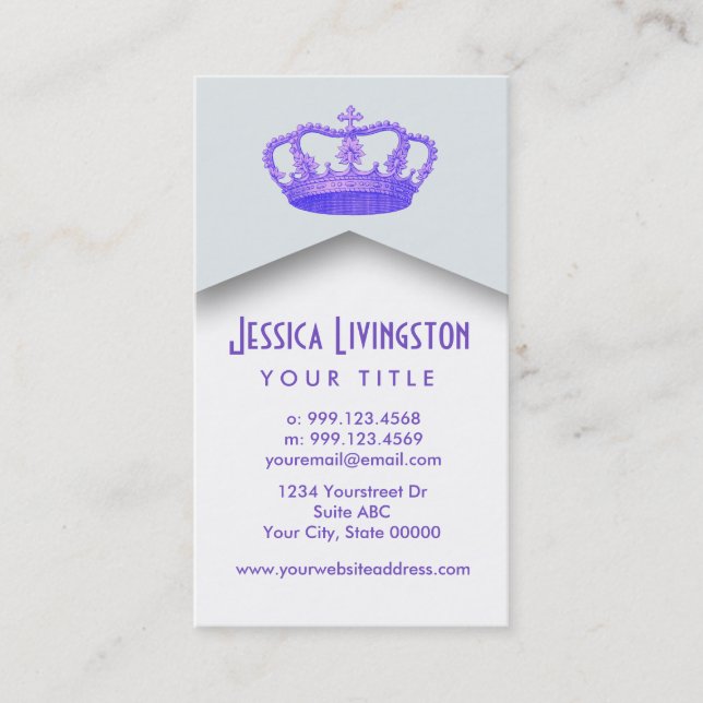 Crown Royalty Princess or Queen Template V2 PURPLE Business Card (Front)
