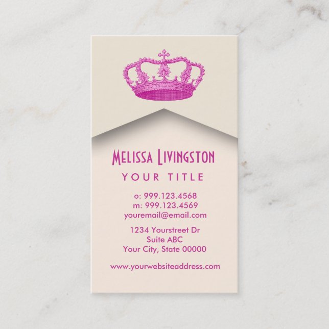 Crown Royalty Princess or Queen Template V8 PINK Business Card (Front)