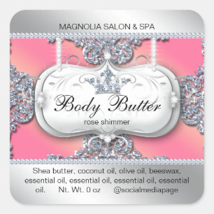 Crown Salon Glitter Silver Pink Square Sticker