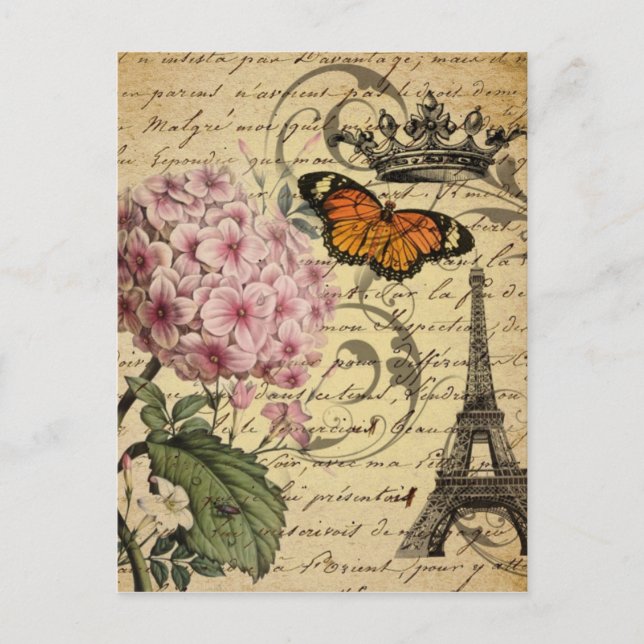 crown script hydrangea bird french botanical postcard (Front)