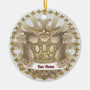 Crown Shield Family Crest Surname Ceramic Tree Decoration