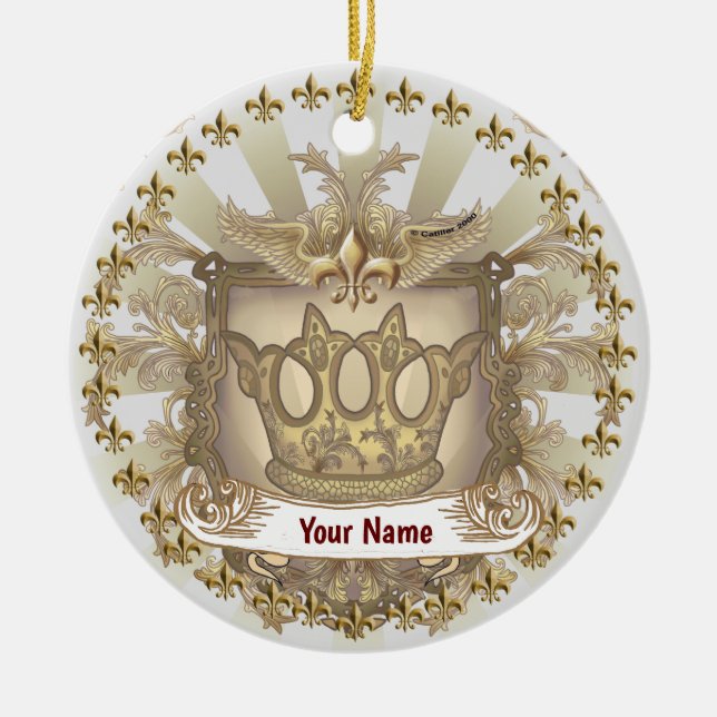 Crown Shield Family Crest Surname Ceramic Tree Decoration (Front)