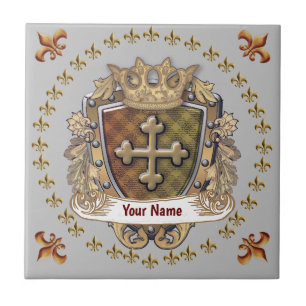 Crown Shield Family Crest Surname Tile