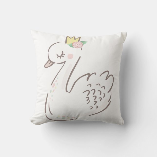 Crown Swan Baby Girl Boho Ethereal Nursery Pillow (Front)