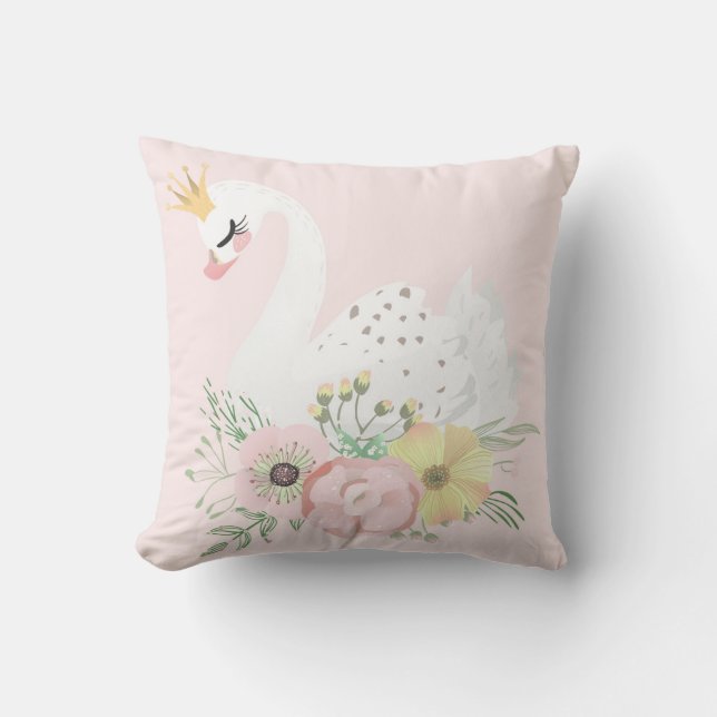 Crown Swan Baby Girl Boho Ethereal Nursery Pillow (Front)
