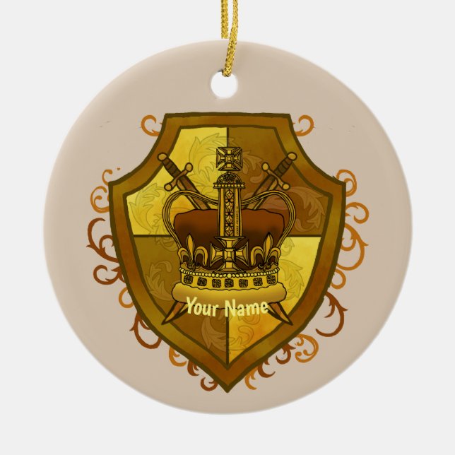 Crown Sword Shield surname Ceramic Tree Decoration (Front)